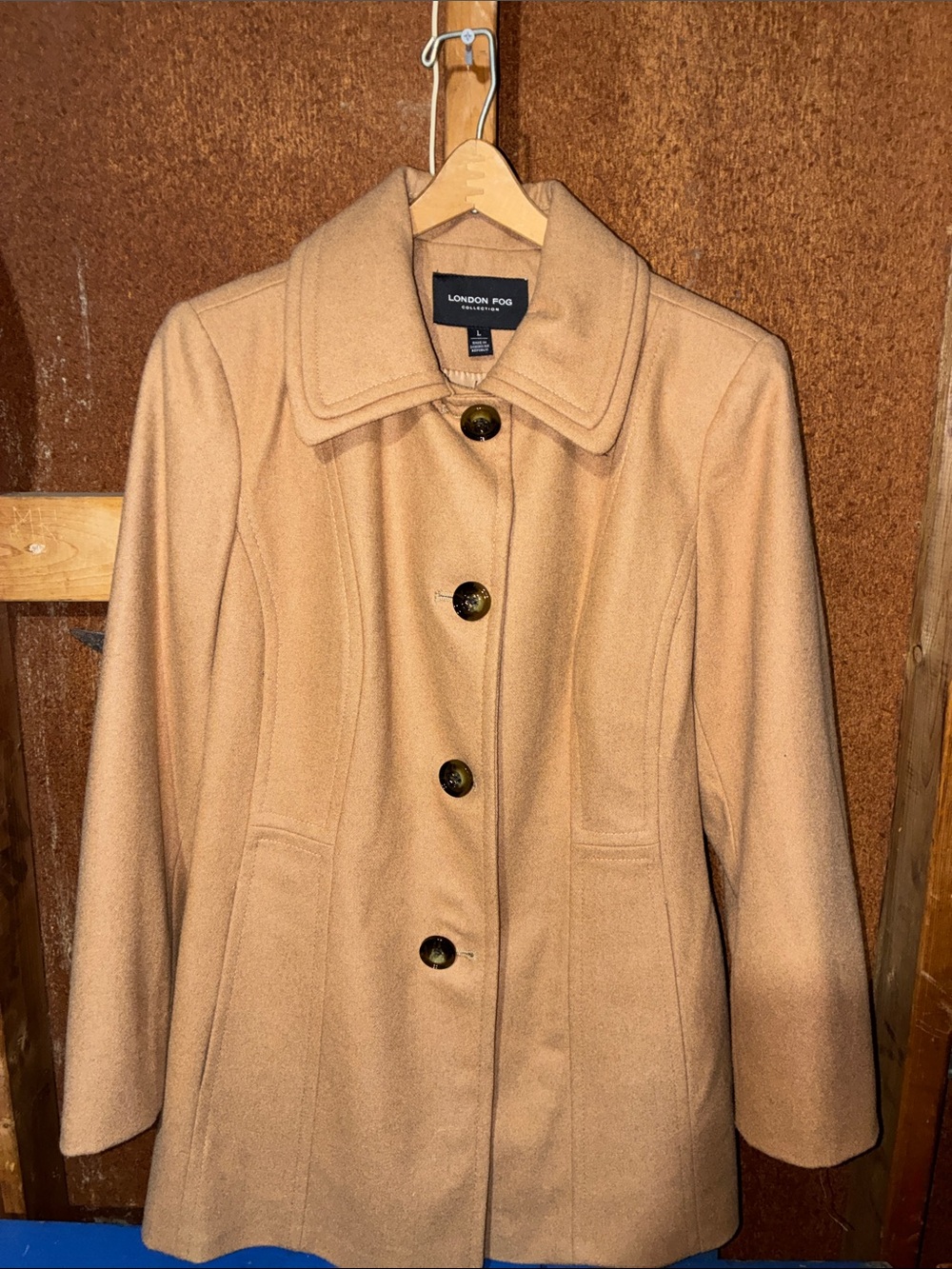 London Fog Women's Camel Pea Coat Size L.